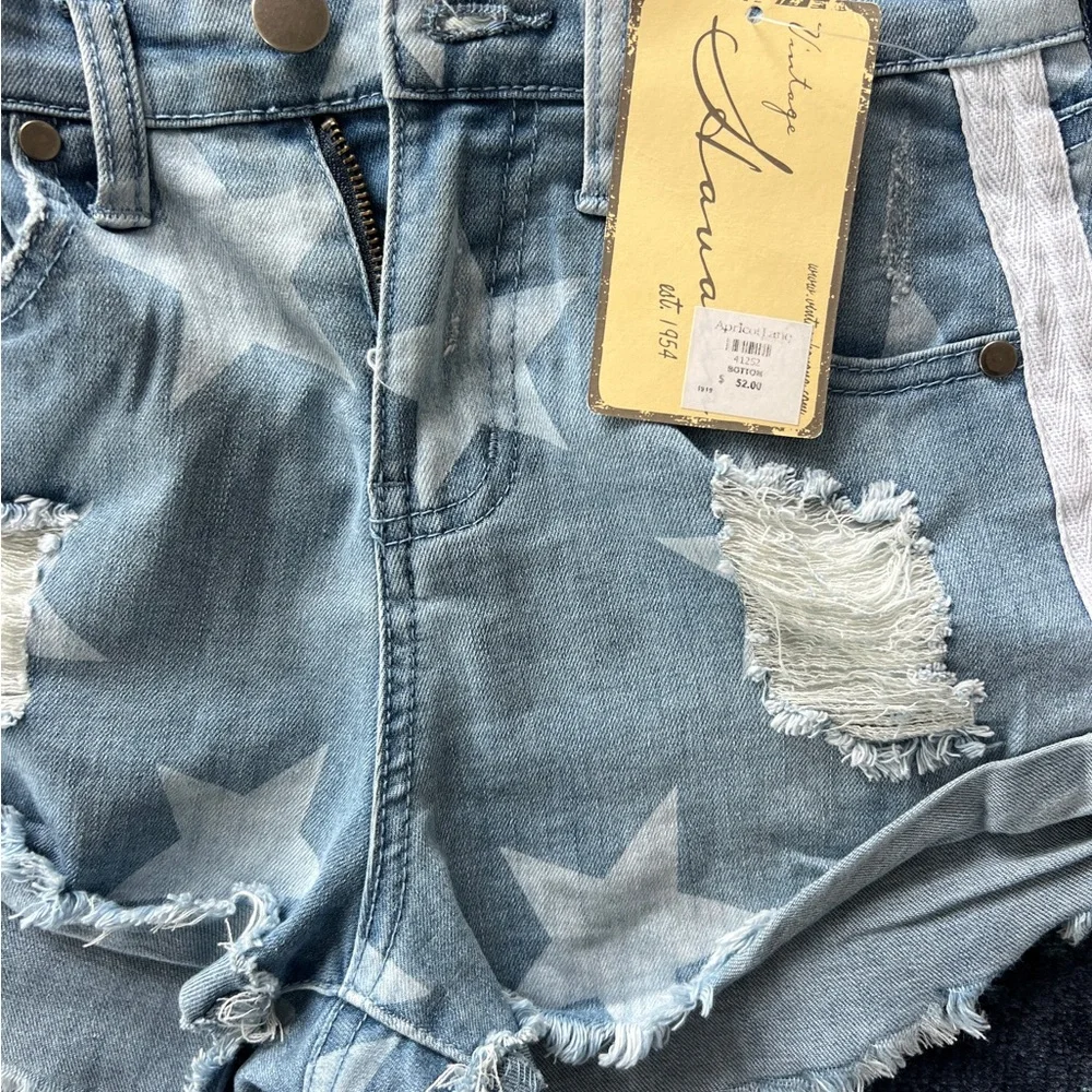 Vintage Havana Blue and White Jean Shorts Distressed - Picture 7 of 7